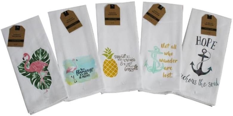 Set of 5, 100% Cotton Herringbone Nautica Design Flour Sack Kitchen Towels/Dish Towels Size: 16 X 28 Inch.
