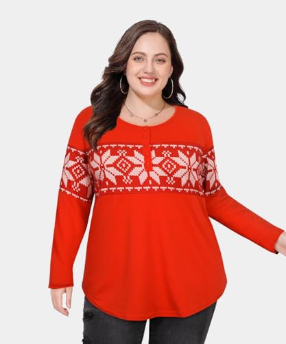 Image of CARCOS Plus Size Tops for Women Long Sleeve Fall Tunic Color Block Camo /Plaid /Leopard /Fall Blouse Crewneck Tshirt XL-5XL