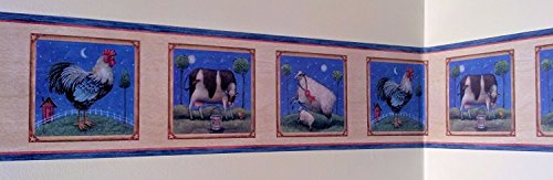Rooster Cow Sheep Farm Animals Wallpaper Border. #TOP4
