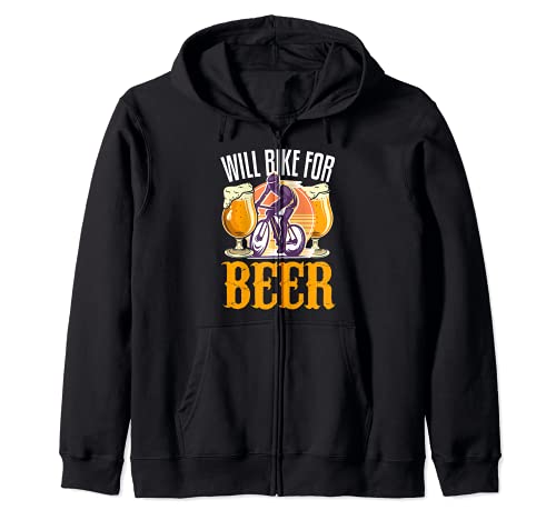 Will Bike for Beer | Abbigliamento da birra e ciclismo Felpa con Cappuccio