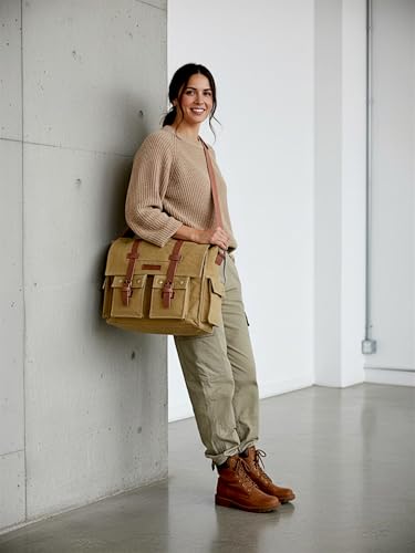 Image of The House of tara Canvas Messenger bags Large | Cotton Sling One Side Shoulder Bags for Men & Women with Adjustable Crossbody strap, Padded Partition & 4 External Pockets