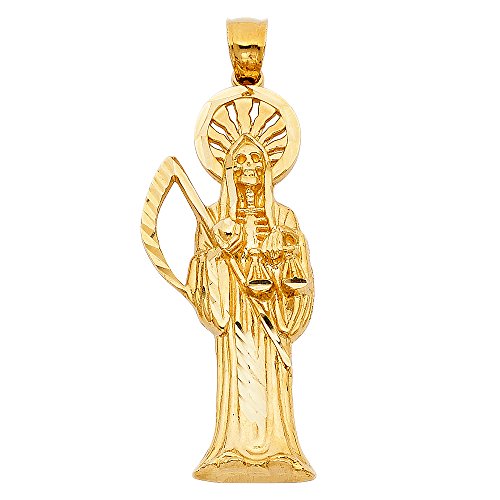 Authentic 14K Solid Yellow Gold Angel of Death,Santa Muerte Pendant, 14K Real Gold Grim Reaper - 3 Different Size.