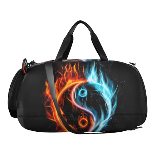 Yin Yang Black Sports Duffle Bag for Girls Boys, Gym Bag with Shoe Compartment, Kids Travel Overnight Weekender Shoulder Bag2