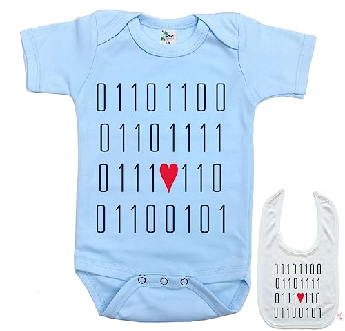 " Love (in binary)" Custom Printed Computer Baby bodysuit onesie & Matching bib