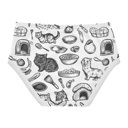 ZZKKO Black White Line Cat Girls Underwear Toddler Panties for Girls Comfort Brief Size 8Y2