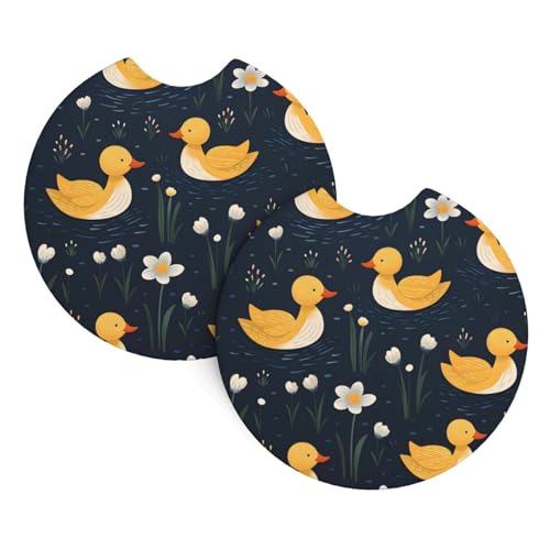 Portavasos para auto 2 pack, patito amarillo de neopreno absorbente miniatura 1