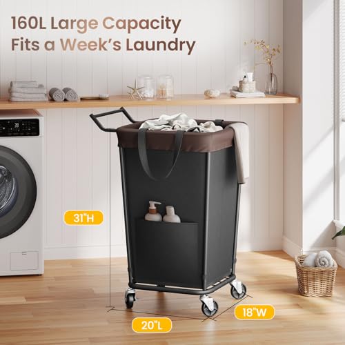 160L Laundry Hamper with Wheels and Handle, 2-Section Rolling Hamper for Laundry, Large Laundry Basket with Wheels, Rolling Laundry Basket Clothes Hamper for Home, Bathroom and Dorm(Black) - Image 3