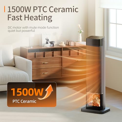 HALMUN Space Heater, 1500W Electric Heaters for Indoor Use, 25.2" PTC Ceramic Heater with Remote, 24H Timer, Oscillation, Tip-Over and Overheat Protection, Fast Safety Heat for Home Office by HALMUN - Used condition - US$29.99