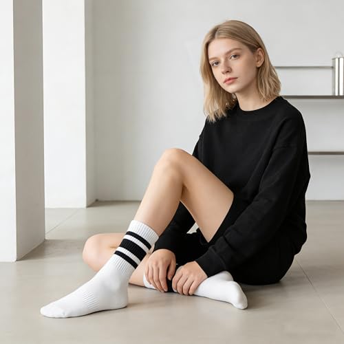 Image of VWU Women Men Crew Socks Cotton Dress Socks Ankle Neutral Casual Gilr Boy Solid Color Crew Socks SIze 5-12