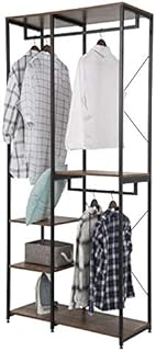 Heavy Duty Adjustable Clothes Rail, Double Rod Garment Rack,Wooden Coat Stand Clothings Wadrobe Organizer, 5 Tiers Metal Storage Shoe Rack Cabinet Shelves Shelving Unit Vintage