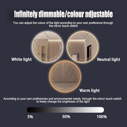 Miroir de salle de bain rond LED 70 cm avec anti-buée et intensité réglable