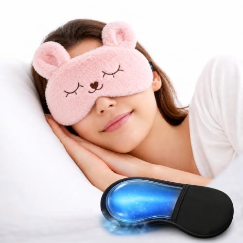 Image of Jenna Sleep Eye Mask with cooling gel for Men Women, Night Sleeping Mask & Blindfold, Block Out Light, Soft Comfort Eye Shade Cover for Travel Nap (Pink)