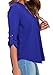 OMZIN Womens Chiffon Blouse V Neck Short Sleeve Top V Neck Shirts for Women's Blue M