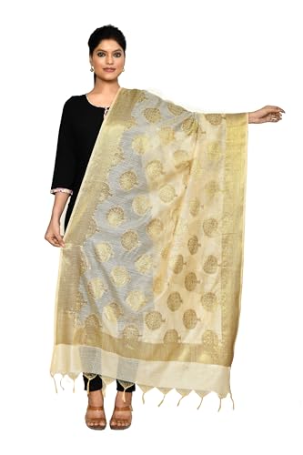Cotton Banarasi Dupatta for Women, Shawl Scarf Wrap Chunni (Beige)2