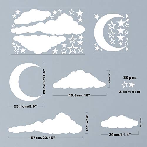 Gestyz Moon Stars And Clouds Wall Decals Kids Wall Decoration Nursery Wall Decal Wall Decal For Nursery Vinyl Wall Stickers For Children Baby Kids Boys Girls Bedroom(Y08) (White) #TOP5