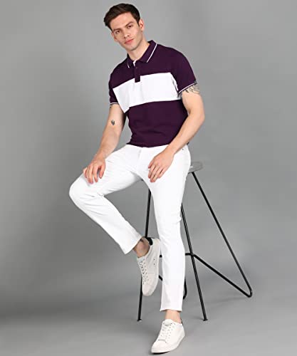 Image of Urbano Fashion Men's Colour-Block Slim Fit Half Sleeve Cotton Polo T-Shirt