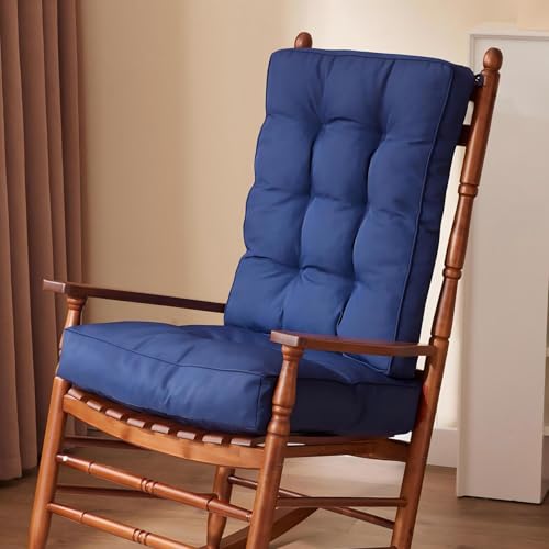 IPYNBAP Rocking Chair Cushion Waterproof and Fade-Resistant Patio Chair Cushions Tufted Chair Pads for Rocker Furniture 17x17 Inch Indoor/Outdoor Seat Cushions with Ties Navy Blue