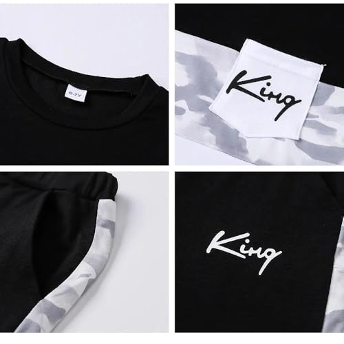 Image of Size 6-12 Years Boys Summer Outfits Set Kids Short Sleeve Top T-Shirt & Shorts Color Block Clothing Sets