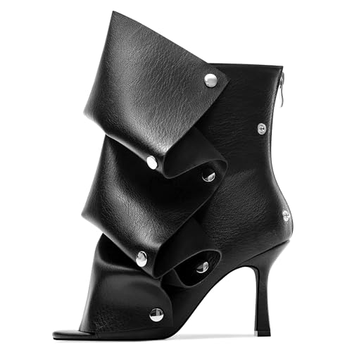 Women's Stylish Wrinkles High Heels Buttons Summer Booties Ladies Unique Ruched Metals Thin Heels Spring Short Boots
