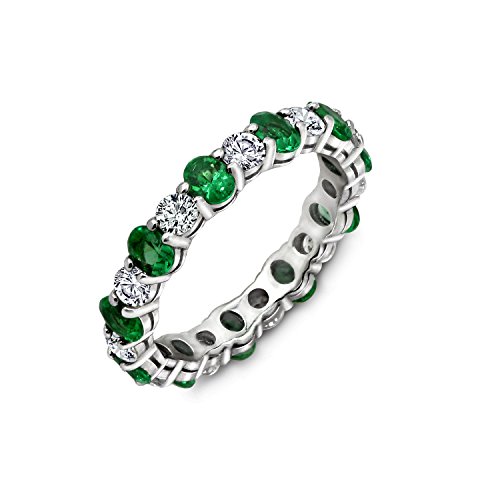 Diamonbliss Sterling Silver Cubic Zirconia Created Gemstone Eternity Band Ring- Emerald, Size 9