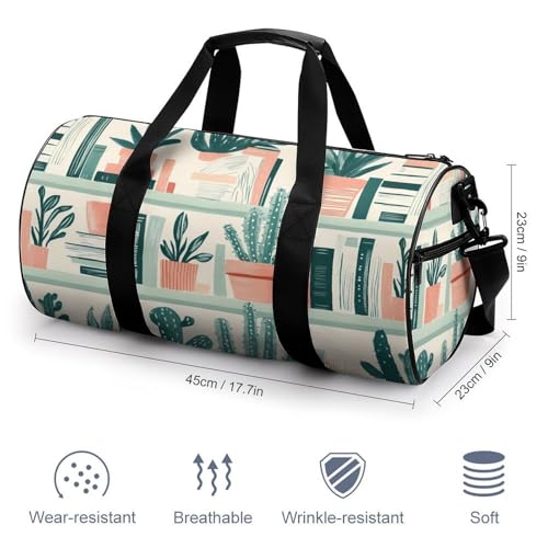 Succulents Potted Plants Books Gym Bag Travel Duffel Bag Lightweight Carry On Weekender Bag Tote Bags for Women Men2