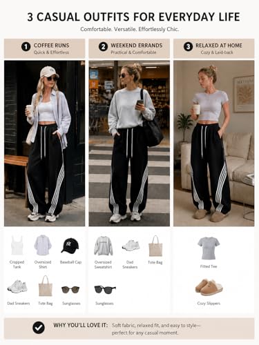 Image of EMMIOL Women's Y2K Baggy Barrel Striped Sweatpants High Waisted Wide Leg