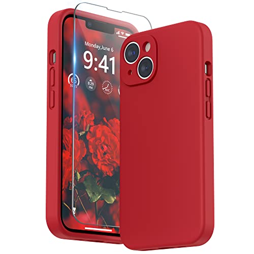 SURPHY Coque Silicone Liquide Compatible avec iPhone 14 Coque, Protection Individuelle pour Chaque Objectif Épaissie Silicone Premium Etui pour iPhone 14 6,1 Pouces, Rouge Cover