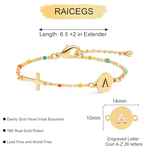 Raicegs Cross Bracelet with Initial 18K Gold Initial Bracelets for Women Teen Colorful Dainty Link Chain Bracelets Christian Gifts for Women Faith Jewelry4
