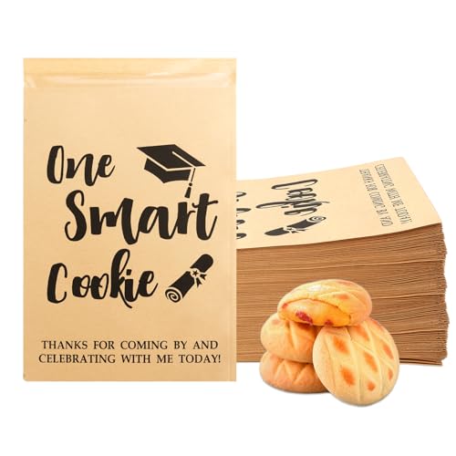 Graduation Cookie Bags Graduation Party Favors 100 PCS Graduation Treat Candy Gift Bags One Smart Cookie Bags with Seal Congrats Grad Kraft Paper Snack Bags for Graduation Party Decoration Supplies
