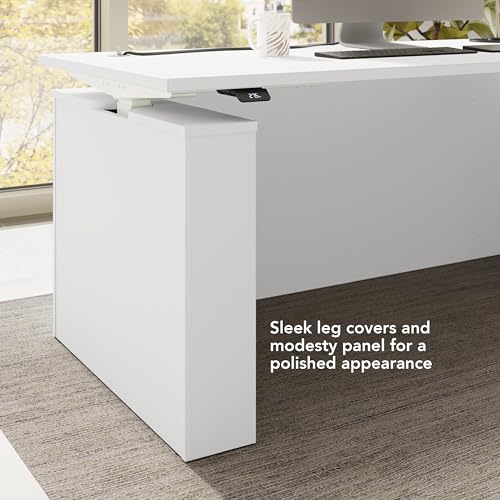 Image of Bush Business Furniture 60-inch Electric Height Adjustable L Shaped Standing Desk, Ergonomic Sit-Stand Computer Table for Office, Stratus Collection, White with White Base