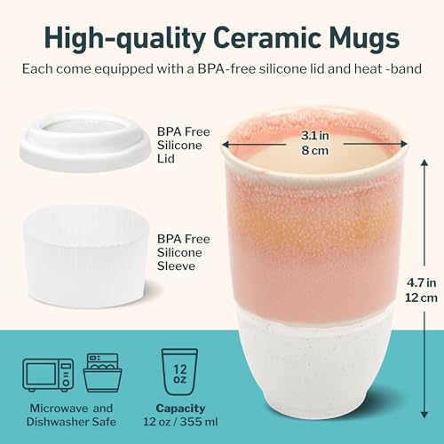 NOVA CERAMICS Travel Mug, Travel Coffee Mug, Iced Coffee Cup Unique to Go, Microwave & Dishwasher Safe Coffee Pink Tumbler - Image 3