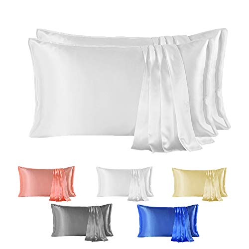 Since Silk Fundas de Almohada de Seda 100% Mora Natural 20 Momme, Suaves y Cuidado de la Cabello Funda de Almohada de Seda 2 Piezas Blanco (50 * 75cm)