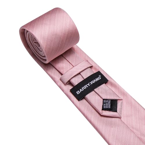 Image of Barry.Wang Mens Ties Solid Color Pink Striped Extra Long Silk Woven Necktie and Tie Clip Set Formal Business Wedding