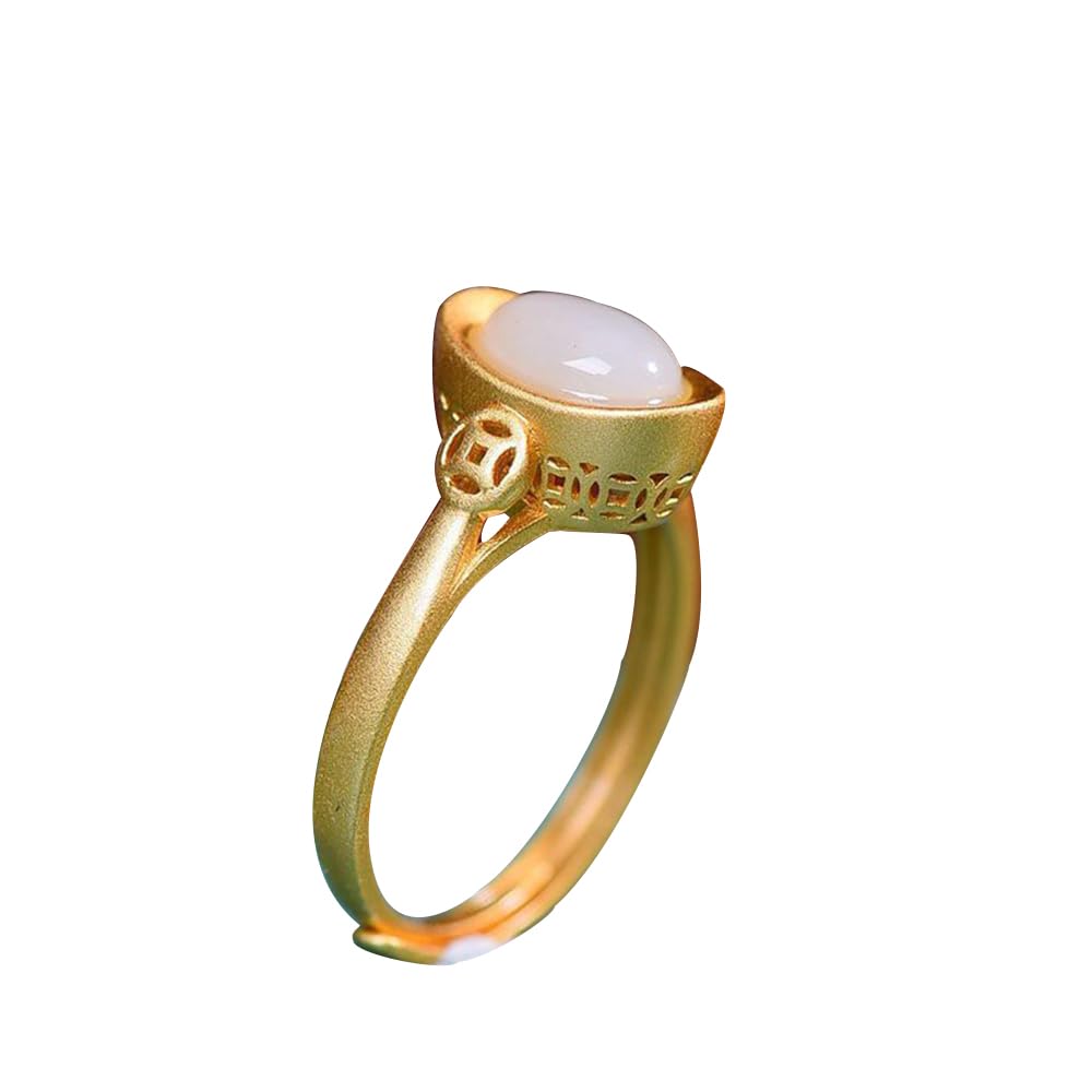 Bague Jade Blanc Hetian et argent S925 plaqué or, élégance et tradition