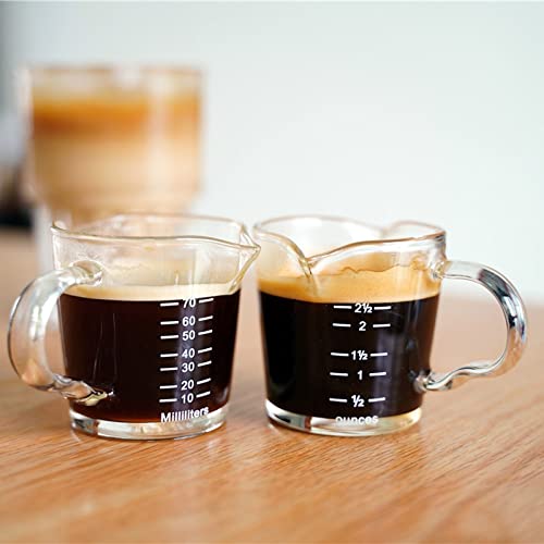 OMIDM Salsera 70ml 2.5oz Espresso Tiro Gafas Leche Jarra con Escalas Jarra de café Doble caños espesados Taza de café… - Imagen 6