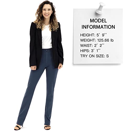Xelorna Women's Yoga Dress Pants Stretchy Work Slacks Business Casual Straight Leg Trousers Tall With 6 Pockets, Blue, M #TOP1