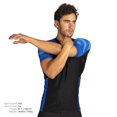 Sanabul Essential Short Sleeve Rash Guard MMA BJJ Wrestling Grappling Jiu Jitsu - Blue, Medium