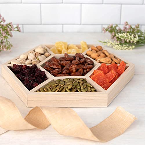 Hammont Hexagon Sectional Wooden Trays - 2 Pack - 10.5”X10.5”X1” - Eco Friendly Decorative Wooden Tray For Dry Fruits & Candies | Organic Wooden Tray For Gift & Home Décor #TOP5