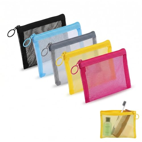 SWYZOR 5 Pcs Mini Pochettes De Toilette De Voyage En Maille à Fermeture éClair Pour Femme, Pochette Sac a Main Femme,Pour Rouge à LèVres, Bijoux,...