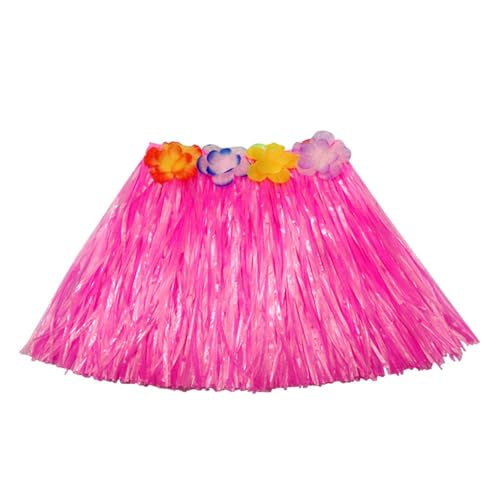 Zhzrche Kids Grass Skirts with Hawaiian Leis Grass Skirt Hula Grass Skirt Tropical Hawaiian Beach Party (Pink)