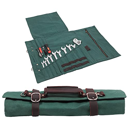 Large Tool Roll Bag, Heavy Duty Waxed Canvas Wrench Tool Pouches,Wrench/Plier/Screwdrivers Roll Up Tool Bag Tool Cover Case, Personalized Gift For Electrician, HVAC, Plumber, Carpenter or Mechanic