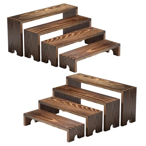 3. 8 個の階層型木製ディスプレイスタンド、ミニチュアマルチレベルデスクトップオーガナイザー、装飾収納棚付き、モダンな木製デスクオーガナイザー用