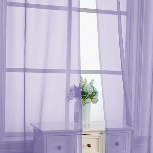 Image of OVZME Lavender Sheer Curtains 63 Inches Long 2 Panels - Soft Light Filtering Window Sheer Panels for Living Room /Bedroom, Top Dual Rod Pocket, 1 Pair, Each 42Wx63L Inches