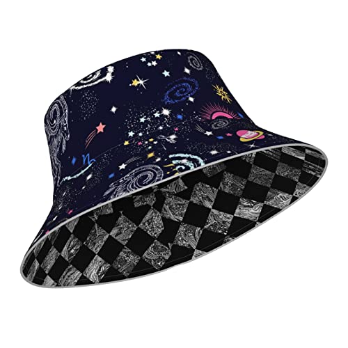 Constellation Bucket Hat Zodiac Capricorn Fisherman Hats Summer Travel Double-Side-Wear Sun Caps For Women Men #TOP1