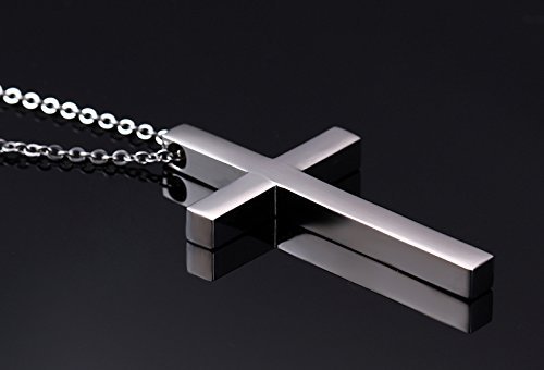 Image of Reve Simple Stainless Steel Silver Tone Cross Pendant Necklace for Men Women, 18'' Chain