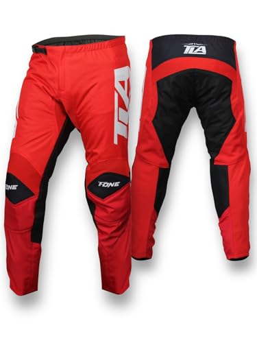 TLA T-One Calças de motocross Enduro | Roupa de motocross Enduro Quad | macacão motocross homem, mulher, cinzento/preto, S, vermelho / preto, 3XL