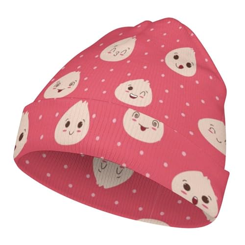 Cute Rice and Sushi Pattern Kids Beanie Hat for for Girls Boys Children Cap Winter Knitted Chemo Cancer Headwear Accessories Gifts Decoration Black