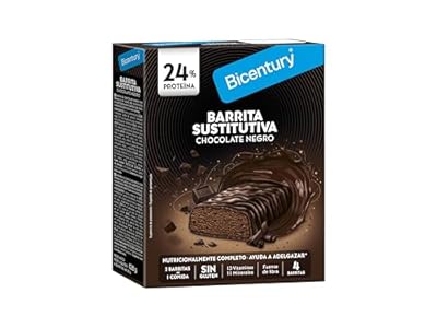 Bicentury Barrita Sustitutiva sabor Chocolate Negro con 13 Vitaminas y 11 Minerales. Sustituye una comida. 4 barritas 128g.