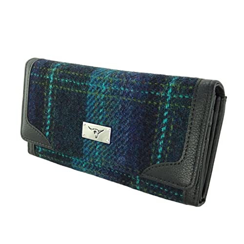 Image of Glen Appin Harris Tweed 'Bute' Purse in Royal Stewart Tartan (Blue & Turquoise Overcheck)