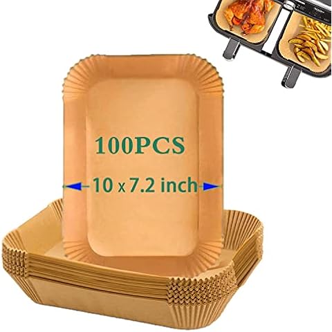 100Pcs Air Fryer Accessories for Ninja Foodi Dual Air Fryer, Air Fryer Paper Liners, Air Fryer Disposable Paper Liner with Ninja DZ201 DZ401 Double Air Fryer (7.9 X 5.5 Inch) (100pcs, Natural) Cover